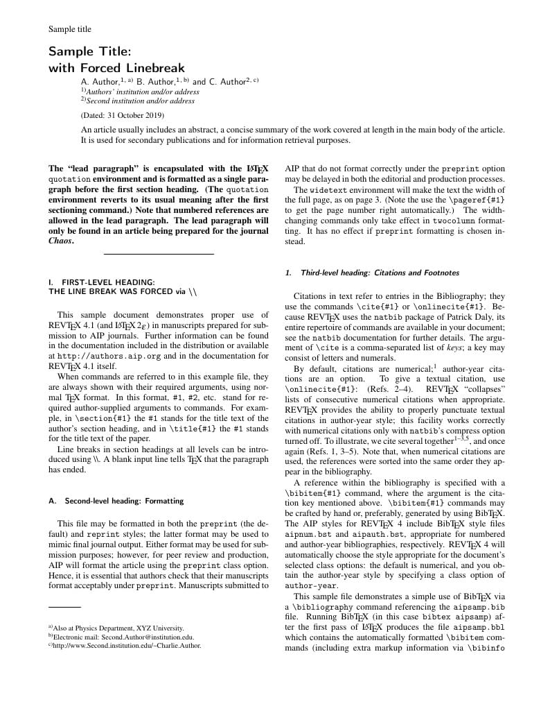 Template for Submission to AIP Publishing Journals