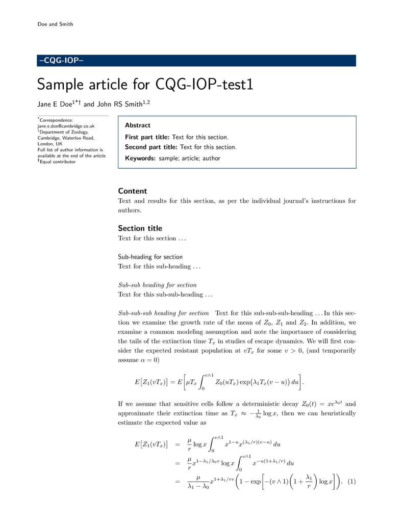 Sample article for CQG-IOP-test1