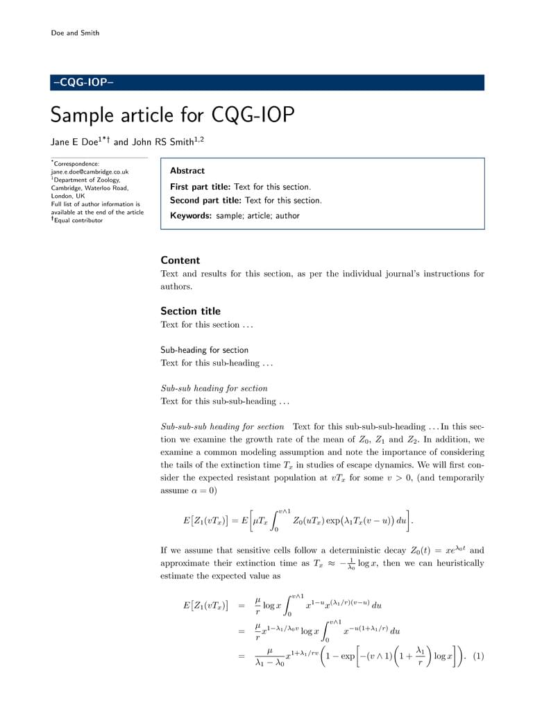 Sample article for CQG-IOP