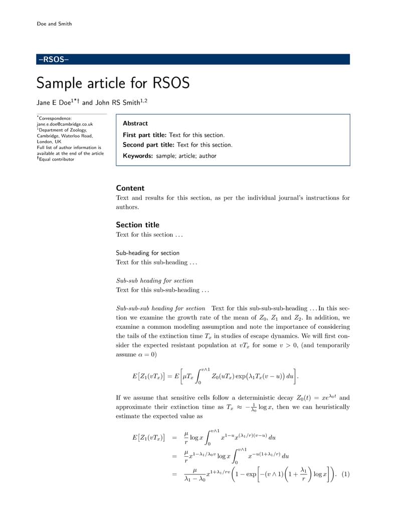 Sample article for RSOS