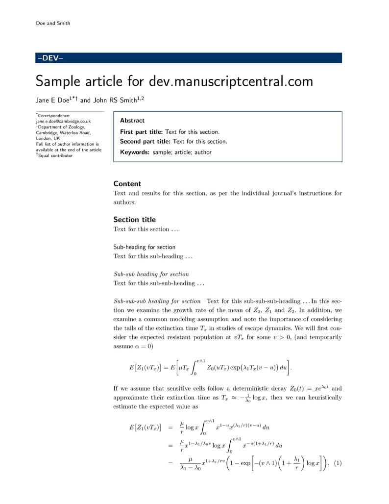 Sample article for dev.manuscriptcentral.com